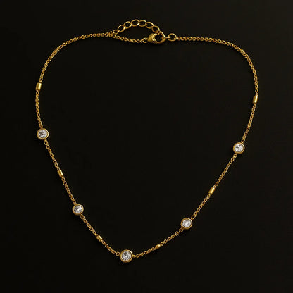 Elegant Gold Bezel Stone Necklace – Dainty Cubic Zirconia Chain - Everray.in