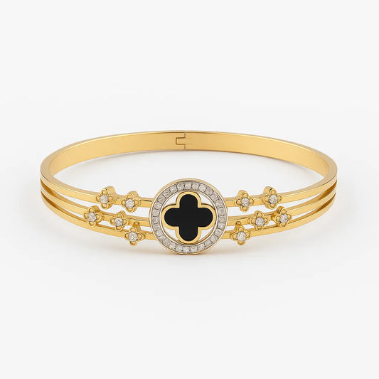 Elegant Gold Clover Cuff Bracelet with Crystals