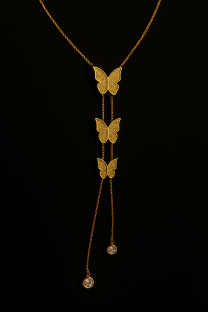 Gold Butterfly Lariat Necklace with Crystal Accents - Everray.in