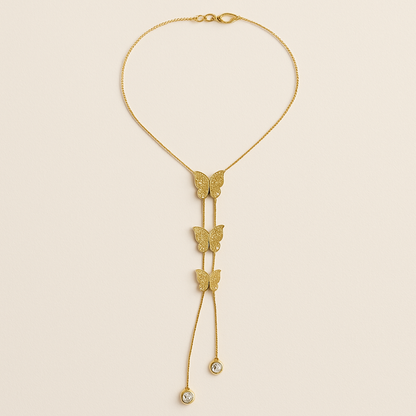 Gold Butterfly Lariat Necklace with Crystal Accents - Everray.in