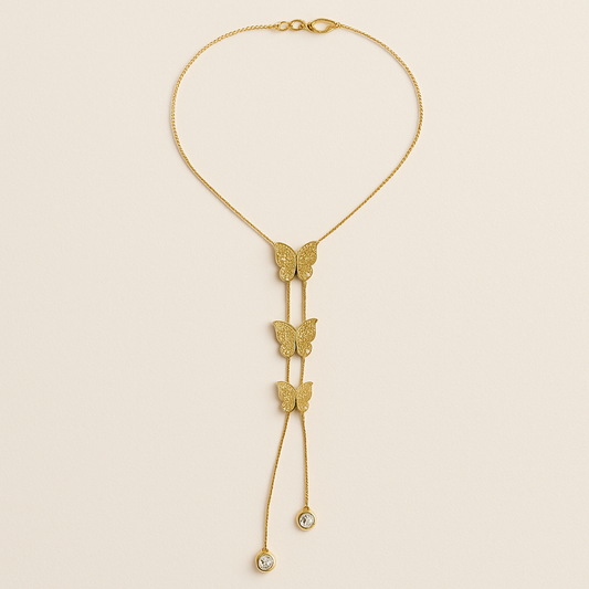 Gold Butterfly Lariat Necklace with Crystal Accents - Everray.in