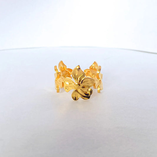 Gold Flower Statement ring by everray on a white background