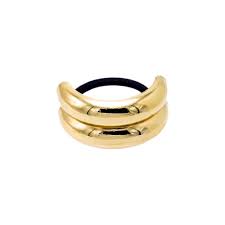 Gold ring with three bands on a white background