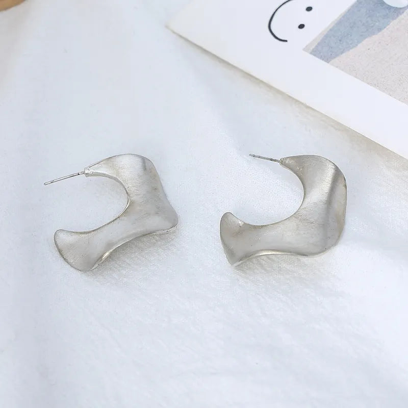 Lunar Drape Textured Silver Hoops