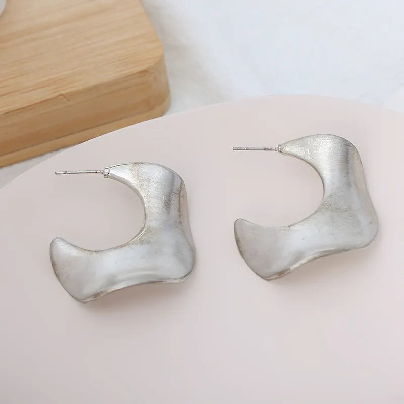 Lunar Drape Textured Silver Hoops