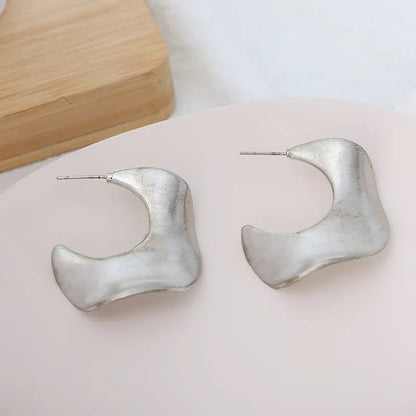 Lunar Drape Textured Silver Hoops