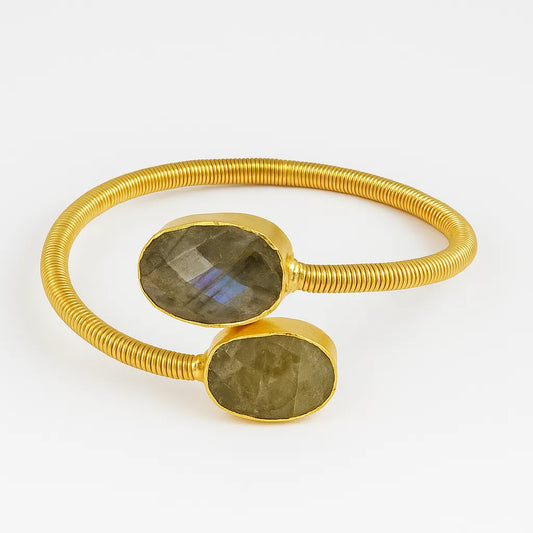 Luxury Gold-Plated Labradorite Cuff Bracelet | Statement & Hypoallergenic