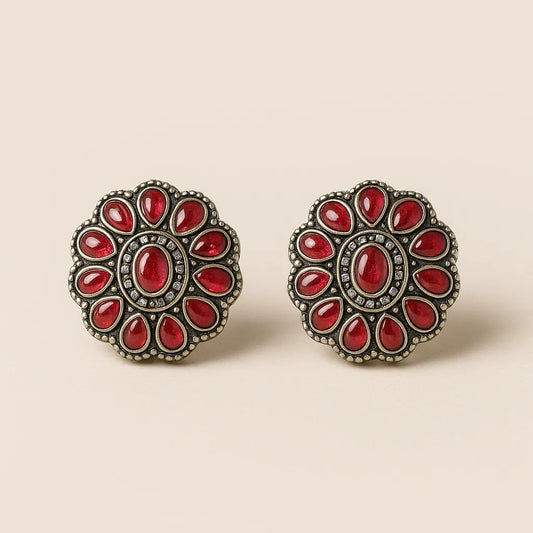 Ruhani Studs – Antique Red Kundan-Style Earrings