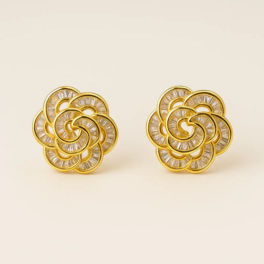 Radiant Rose Crystal  Earrings – Gold-Plated Floral Sparkle - Everray.in