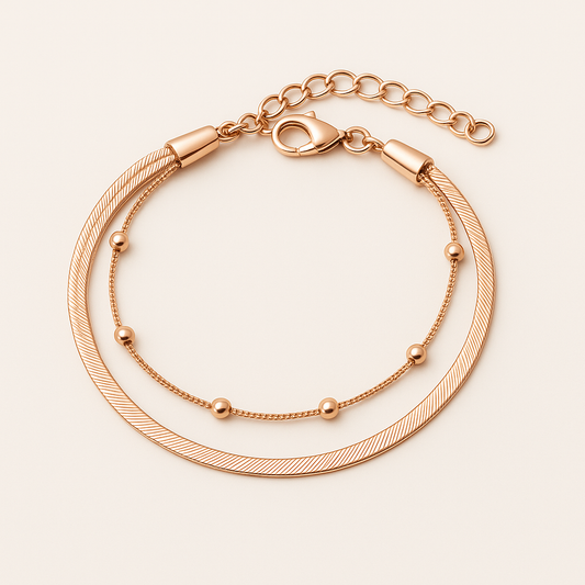 Rose Gold Dual Chain Bracelet – Beaded Elegant Bracelet For Women