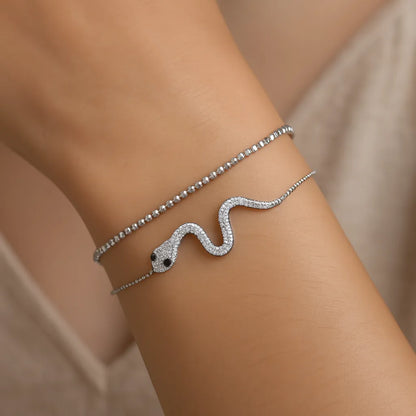 Silver Snake Bracelet – Edgy Charm with Sparkling Stones | Hypoallergenic