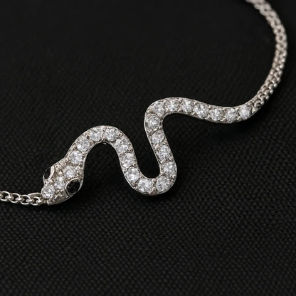 Silver Snake Bracelet – Edgy Charm with Sparkling Stones | Hypoallergenic