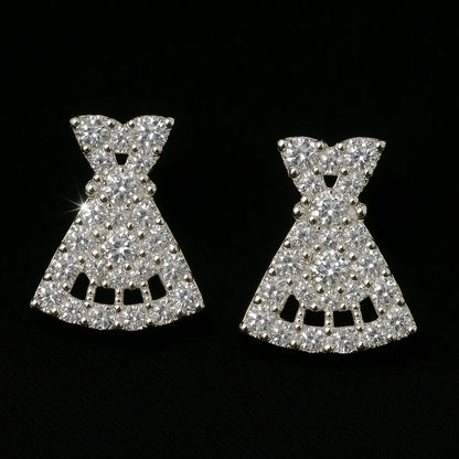 Sparkling Silver Dress-Shaped Pendant & Earring Set – CZ Diamond Look, Hypoallergenic - Everray.in