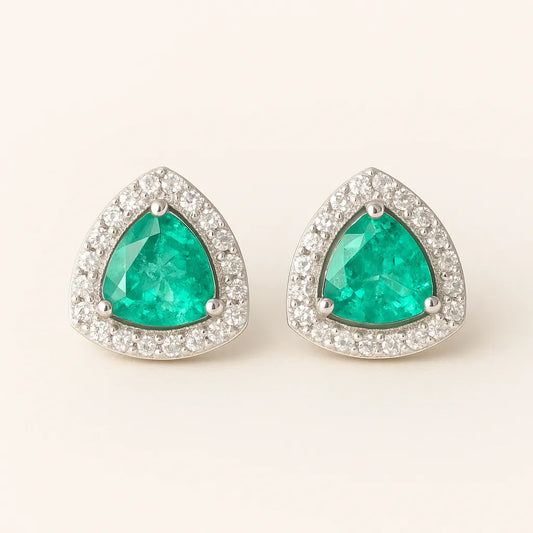 Trinity Gleam – Emerald & Diamond Studs - Everray.in