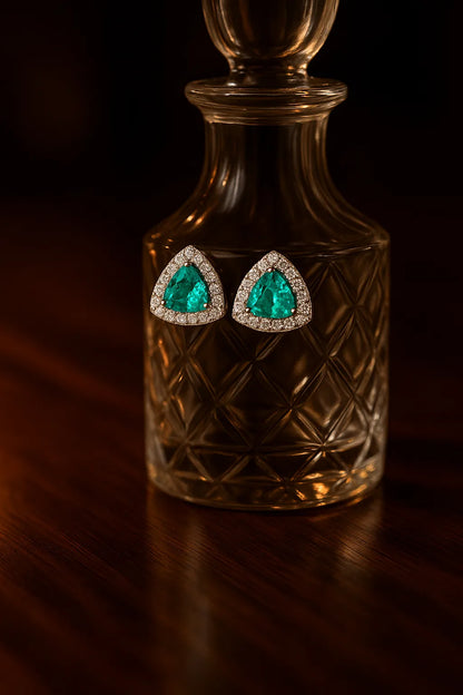 Trinity Gleam – Emerald & Diamond Studs - Everray.in