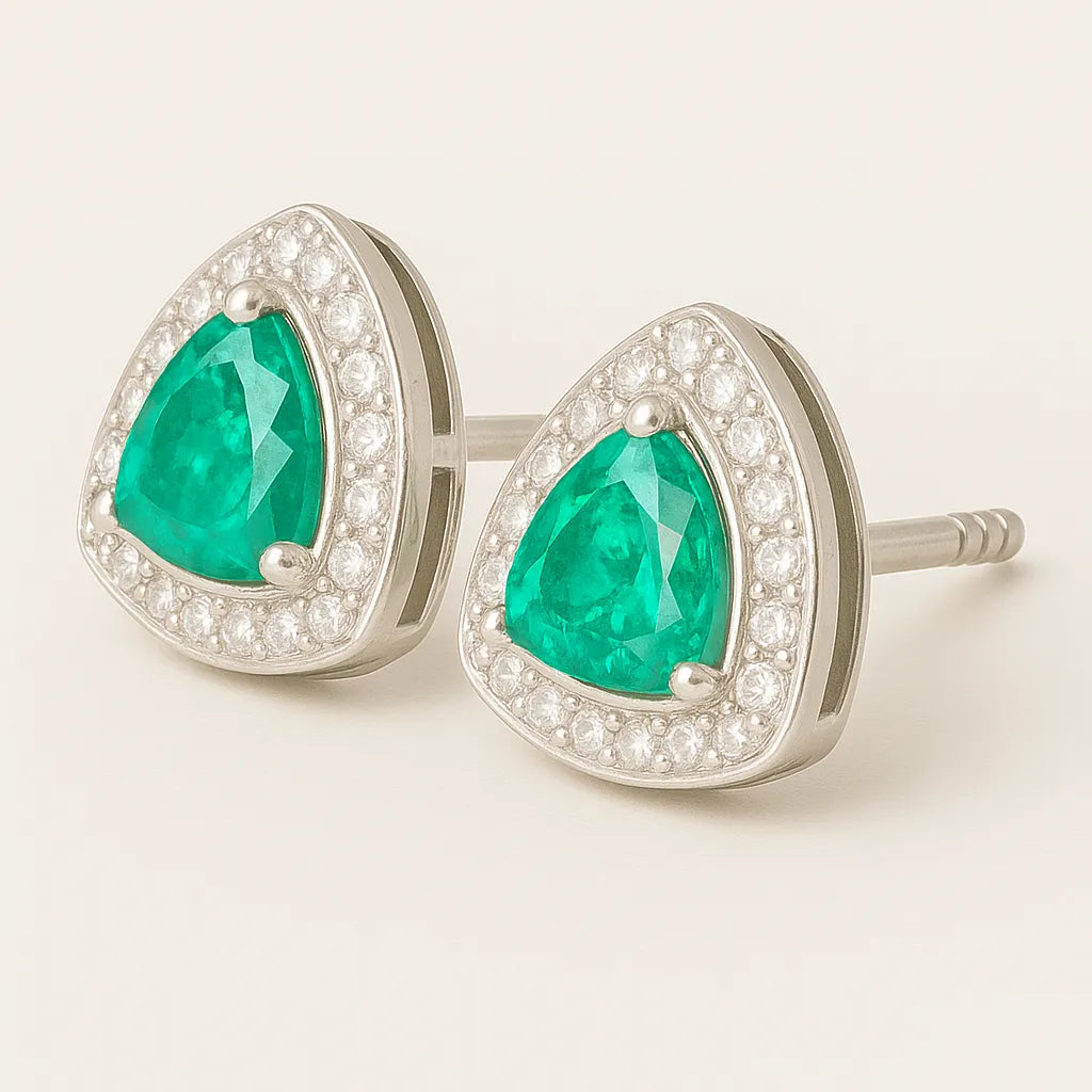 Trinity Gleam – Emerald & Diamond Studs - Everray.in