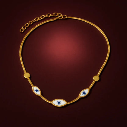 Triple Evil Eye Gold Necklace – Minimal Snake Chain, Enamel Charm, Adjustable Length - Everray.in