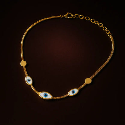 Triple Evil Eye Gold Necklace – Minimal Snake Chain, Enamel Charm, Adjustable Length - Everray.in