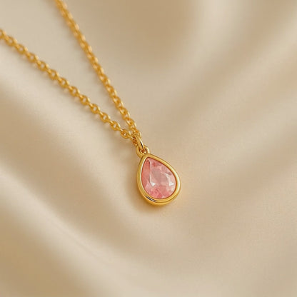 Gold-Plated Pink Teardrop Necklace