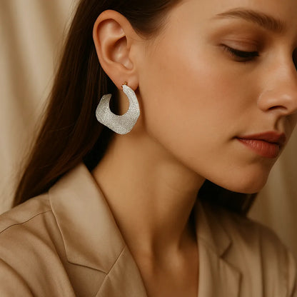 Lunar Drape Textured Silver Hoops