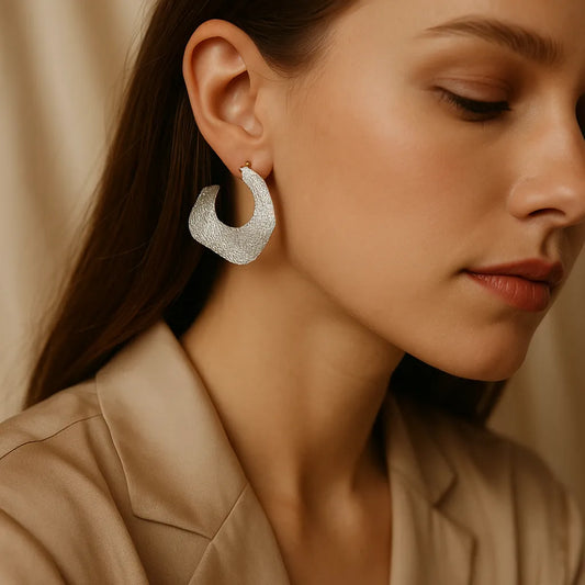 Lunar Drape Textured Silver Hoops